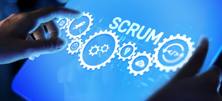 Scrum agile software development project management methodology business technology concept.の写真素材