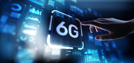 6G Future Connectivity Solutions, projection on a virtual screen, Business and Technology Concept.の写真素材