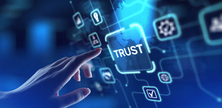 Trust Building Credibility and Strong Relationships, projection on a virtual screen, Business and Technology Concept.の写真素材