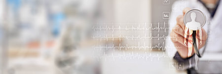 Healthcare Monitoring and Diagnostics Illustrated on a Virtual Screen.