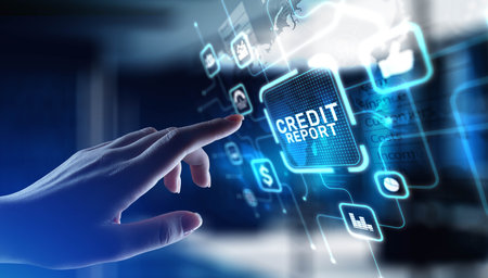 Credit Report Evaluating Financial Health and Creditworthiness, projection on a virtual screen,...