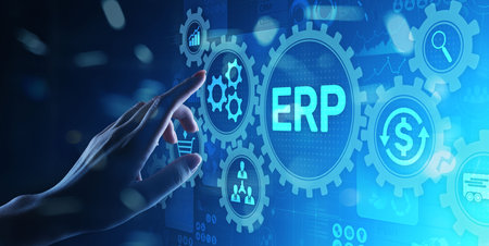 ERP - Enterprise resource planning business and modern technology concept on virtual screen.の写真素材