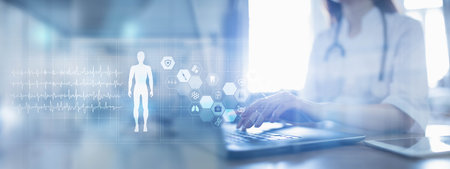 Medical Technologies and Health Monitoring Illustrated on a Virtual Screen.
