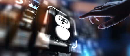 Chat Bot Automating Customer Interaction and Support, projection on a virtual screen, Business and Technology Concept.の写真素材