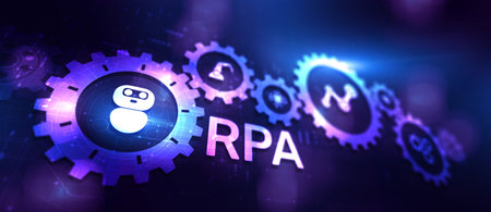 RPA Robotic process automation innovation technology concept on virtual screen.の写真素材