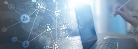 Global Business Networking and Communication Visualized on a Futuristic Digital Interface.