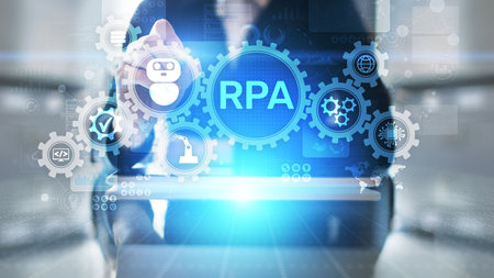 RPA Robotic process automation innovation technology concept on virtual screen.の写真素材