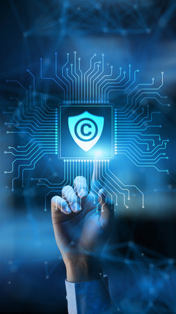 Digital Copyright Protecting Intellectual Property in the Digital Age Technology Concept Illustrated on Processor.の写真素材