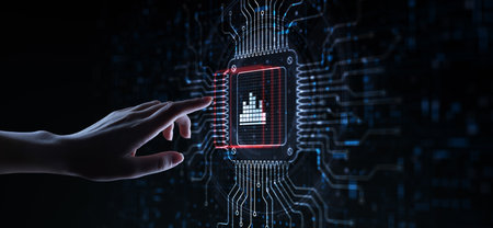 Analysis Systematic Data Evaluation Illustrated on a Processor Touched by a Human Hand.の写真素材