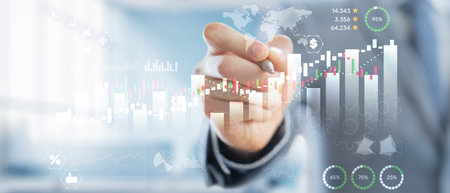 Financial Data Analysis and Global Market Trends on a Virtual Dashboard.の写真素材