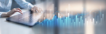 Trading and Market Analysis with Data Visualization on a Wide Banner, Business and Technology...