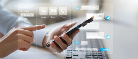 Customer Support and Communication with AI Chatbots and Virtual Assistants on Mobile Devices.の写真素材