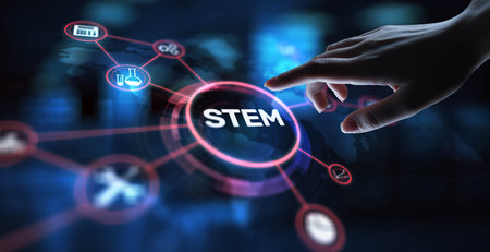 STEM Science, Technology, Engineering, and Mathematics Education, projection on a virtual screen, Business and Technology Concept.の写真素材