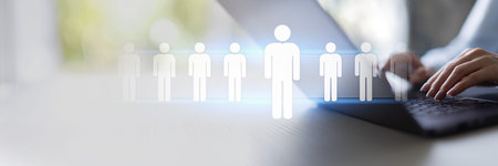 HR Recruitment and Digital Workforce Management for Productivity Enhancement on a Wide Banner, Business and Technology Concept.の写真素材