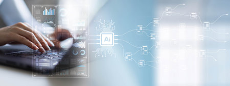 AI and Data Processing for Enhanced Insights on a Wide Banner, Business and Technology Concept.の写真素材