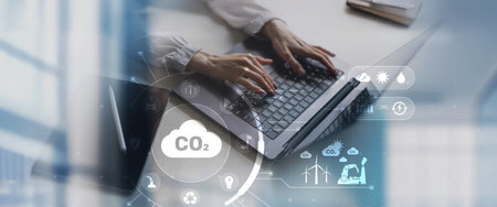 Carbon Emission Monitoring and Sustainable Energy Management ECO Technology concept.の写真素材
