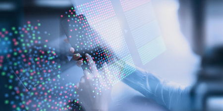 Data Clustering Visualization on Digital Tablet Interface in Machine Learning Concept.