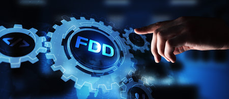 Feature-Driven Development FDD Icons and Workflow in a Digital Interface.