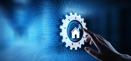 Smart home control panel on virtual screen. IOT and Automation technology concept.