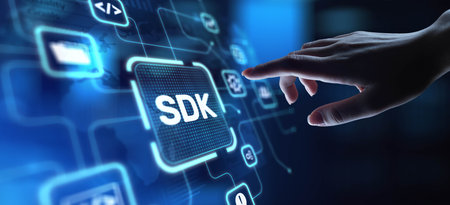SDK Software Development Kit Enabling Application Development, projection on a virtual screen, Business and Technology Concept.の写真素材