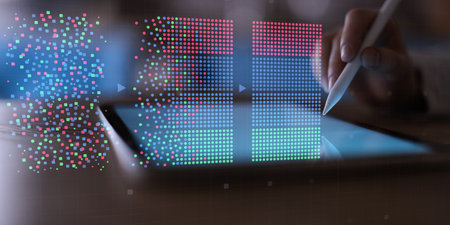 Data Clustering Visualization on Digital Tablet Interface in Machine Learning Concept.の写真素材