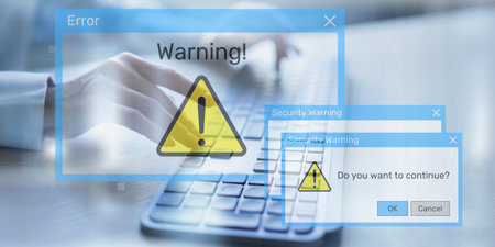 Security Warning Notifications Displayed on Digital Interface with Risk Alert Symbols.の写真素材