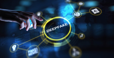 Deepfake Synthetic Media Creation and Manipulation, projection on a virtual screen, Business and...