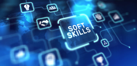 Soft Skills Enhancing Communication and Interpersonal Effectiveness, projection on a virtual screen,...