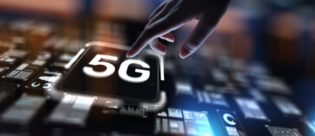 5G Next-Generation Mobile Connectivity, projection on a virtual screen, Business and Technology Concept.の写真素材