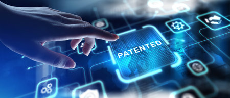 Patented Protecting Intellectual Property and Innovation, projection on a virtual screen, Business...
