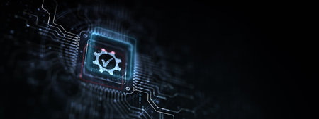 Standards Establishing Quality and Consistency Illustrated on a Processor Touched by a Human Hand.