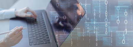 Binary Code and Digital Data Streams Displayed on Futuristic Transparent Interface.