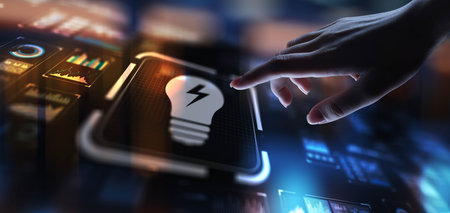 Innovation Driving Business Growth and Technological Advancement, projection on a virtual screen,...