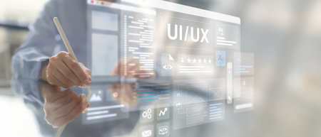UI UX Design and User Interface Development Displayed on a Virtual Workspace.