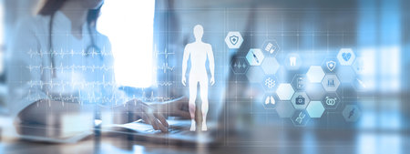 Medical Technologies and Health Monitoring Illustrated on a Virtual Screen.の写真素材