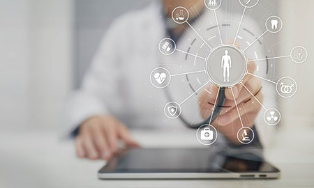 Medical Diagnostics and Health Monitoring Illustrated on a Virtual Screen.の写真素材