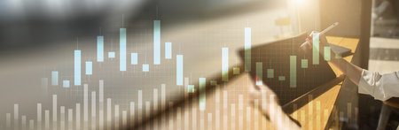Financial Market Trading and Data Analysis on a Wide Banner, Business and Technology Concept.の写真素材
