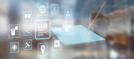 Large Language Model LLM Technology and Artificial Intelligence Applications on a Digital Interface.の写真素材