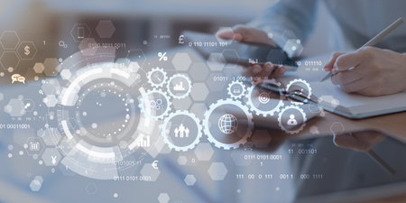 Digital Workflow and Automation System with Virtual Interface on Tablet Touchscreen.の写真素材