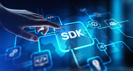 SDK Software Development Kit Enabling Application Development, projection on a virtual screen, Business and Technology Concept.の写真素材