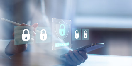 Digital Security Locks and Shield for Modern Data Protection.の写真素材