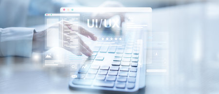 UI UX Design and User Interface Development Displayed on a Virtual Workspace.の写真素材