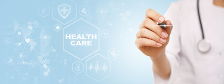 Healthcare Digital Solutions Illustrated on a Virtual Screen.の写真素材