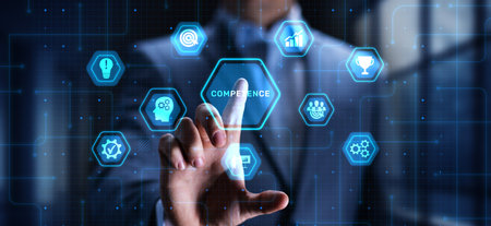 Competence Developing Skills and Expertise, projection on a virtual screen, Business and Technology...