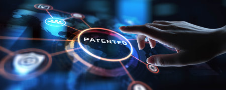Patented Protecting Intellectual Property and Innovation, projection on a virtual screen, Business...