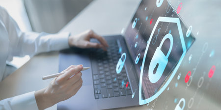 Cybersecurity Shield and Data Protection Illustrated on Digital Interface.