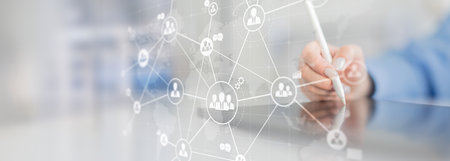 Global Business Networking and Communication Visualized on a Futuristic Digital Interface.
