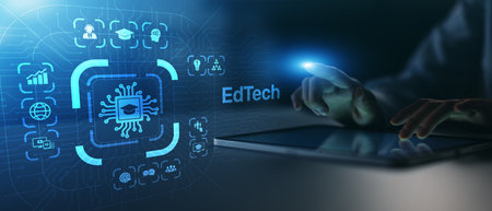 EdTech Innovation and Digital Learning Transformation Illustrated on Virtual Interface.
