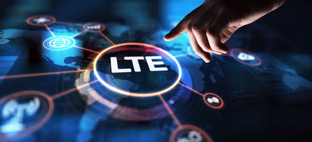 LTE Long-Term Evolution for High-Speed Mobile Connectivity, projection on a virtual screen, Business and Technology Concept.の写真素材