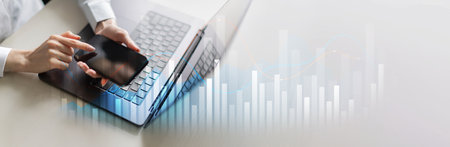 Trading and Market Analysis with Data Visualization on a Wide Banner, Business and Technology...
